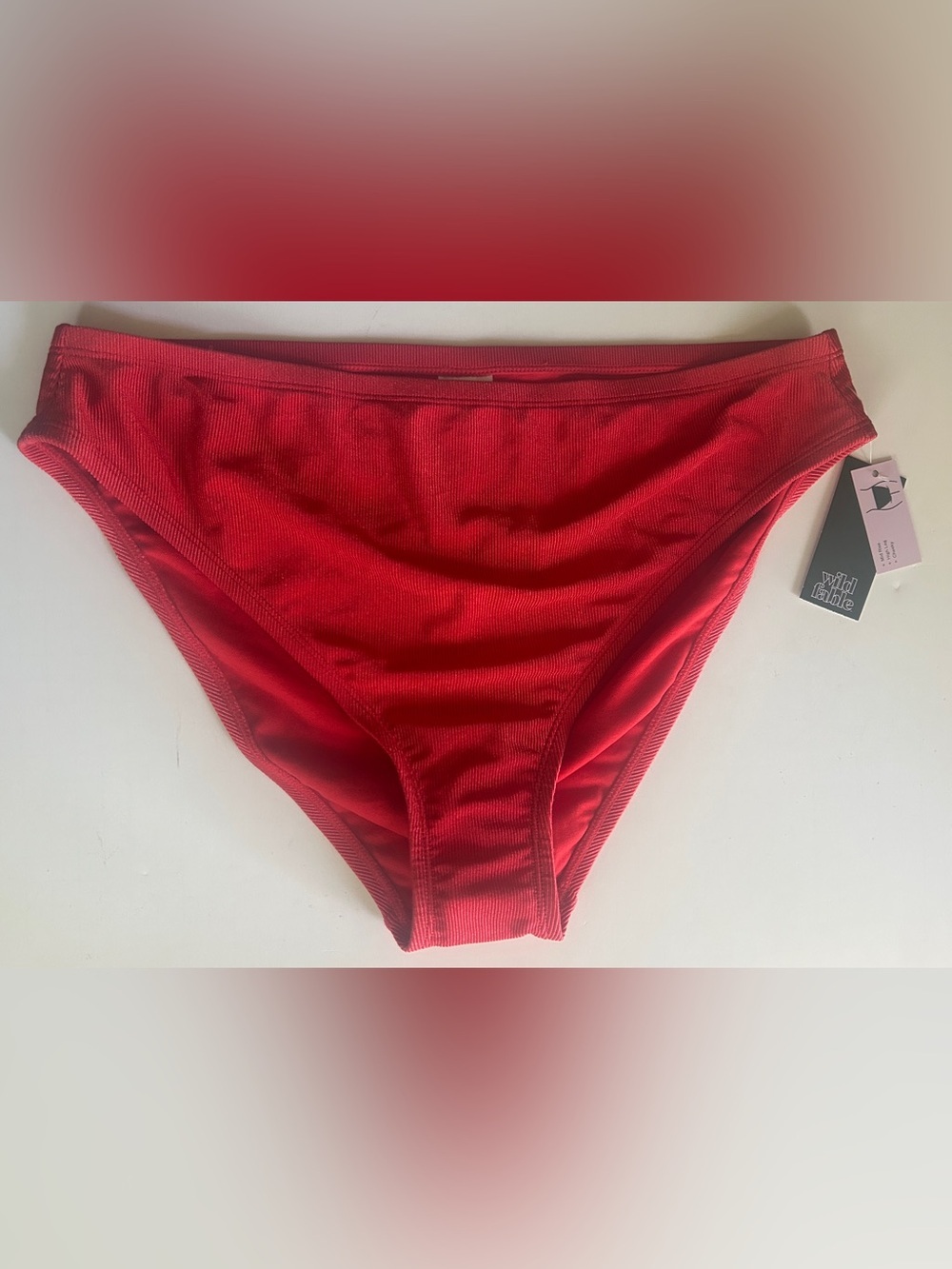 Women's Ribbed Mid Waist High Leg Cheeky Bikini Bottom X (14/16)